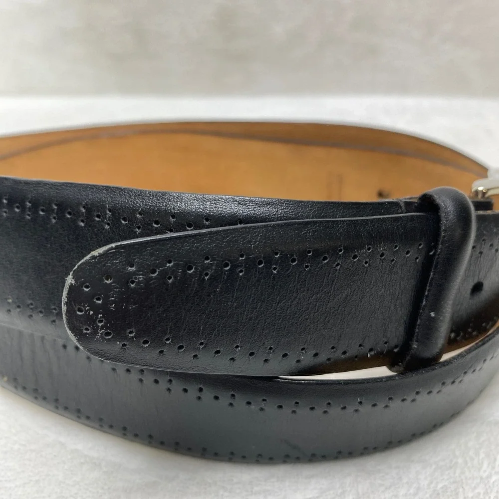 Allen Edmonds Mens Black Leather‎ Brogue Perforated Dress Belt 38 Very Good